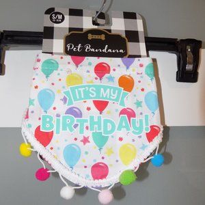 WOOF PET BANDANA IT'S MY BIRTHDAY POM POM NECK KERCHIEF SIZE S/M 13-15" NEW